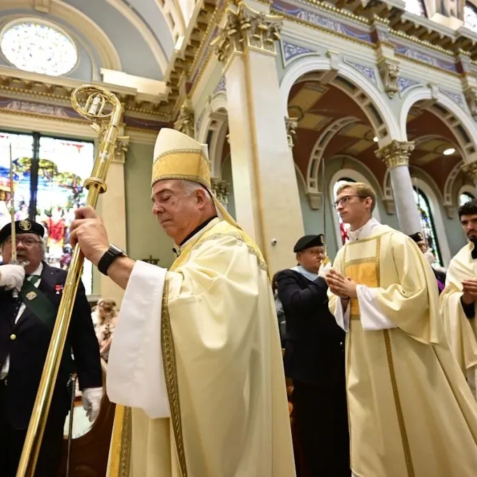 Archbishop Nelson Pérez of the Archdiocese of Philadelphia, enters St. Patrick Cathedral in Harrisburg to celebrate the closing Mass for the Pennsylvania March for Life.